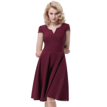 Belle Poque Retro Vintage 1950&#39;s Cap Sleeve V-Ausschnitt Wein Sommer Swing Kleid BP000372-3